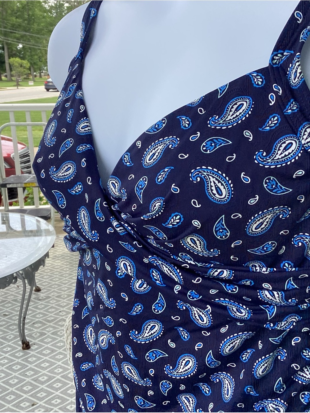 Lands' End Navy & Bright Blue PaisleyTummy Control Swim Tankini Top NWOT Size 14 - Picture 2 of 11